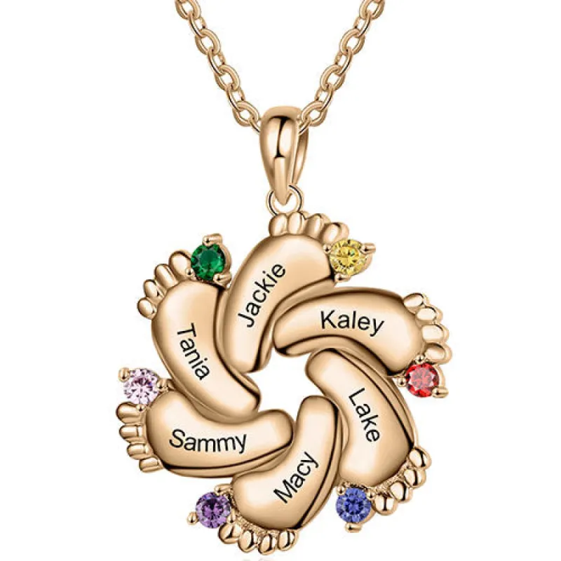 Rose Gold Plated Engraved Birthstone Footprint Necklace sold by Limoges Jewelry