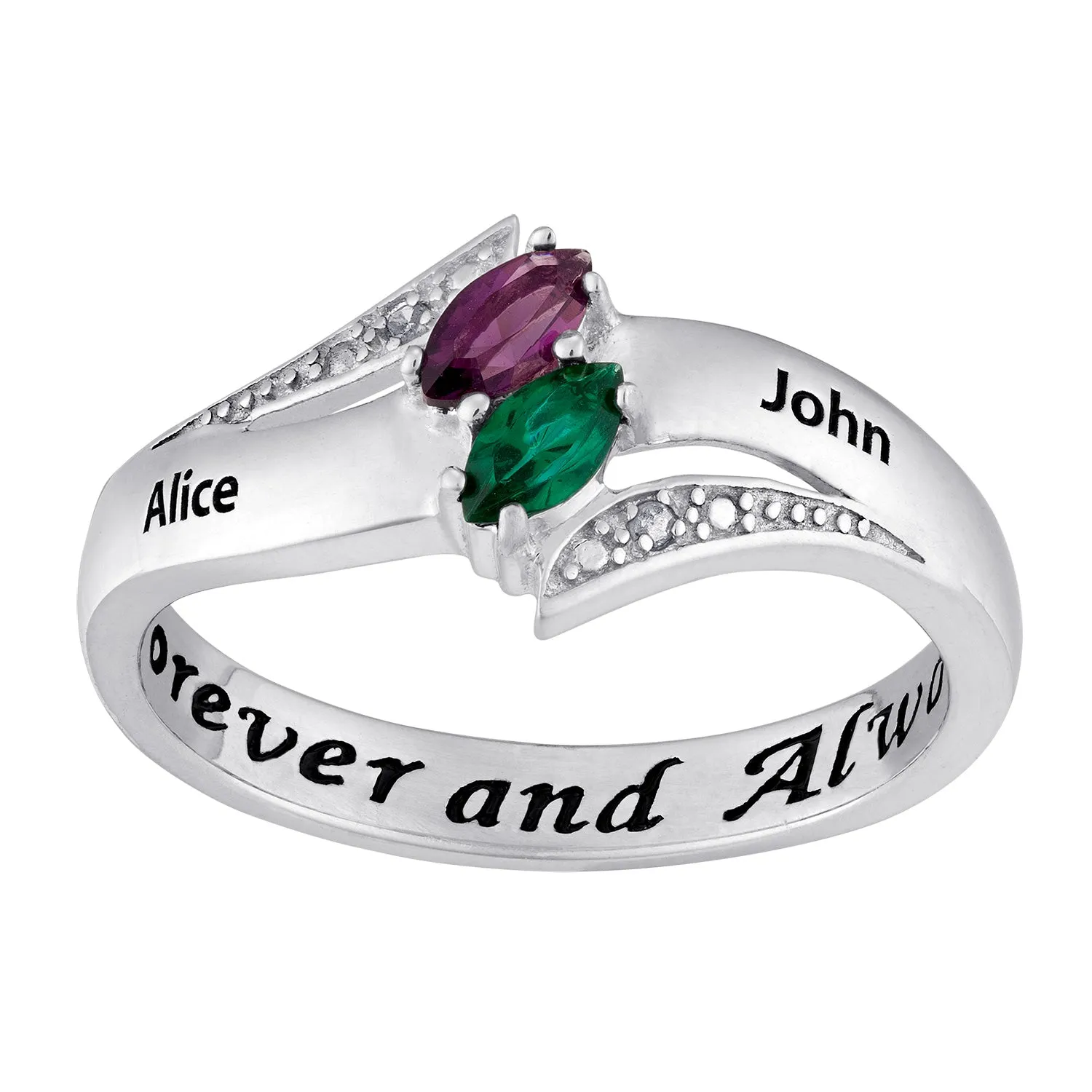 10K White Gold Couples Engravable Birthstone and Name Ring sold by Limoges Jewelry
