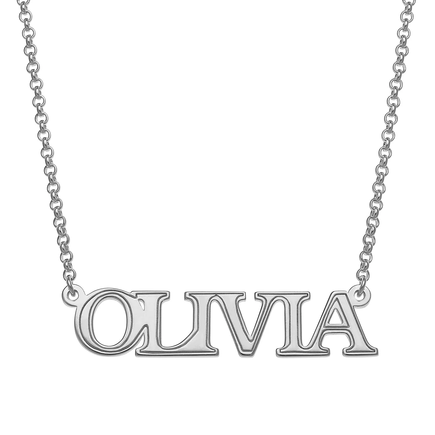 Sterling Silver Uppercase Name with Outline Necklace sold by Limoges Jewelry