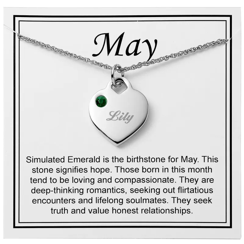 Silver Plated Engraved Birthstone Charm Necklace with Card sold by Limoges Jewelry