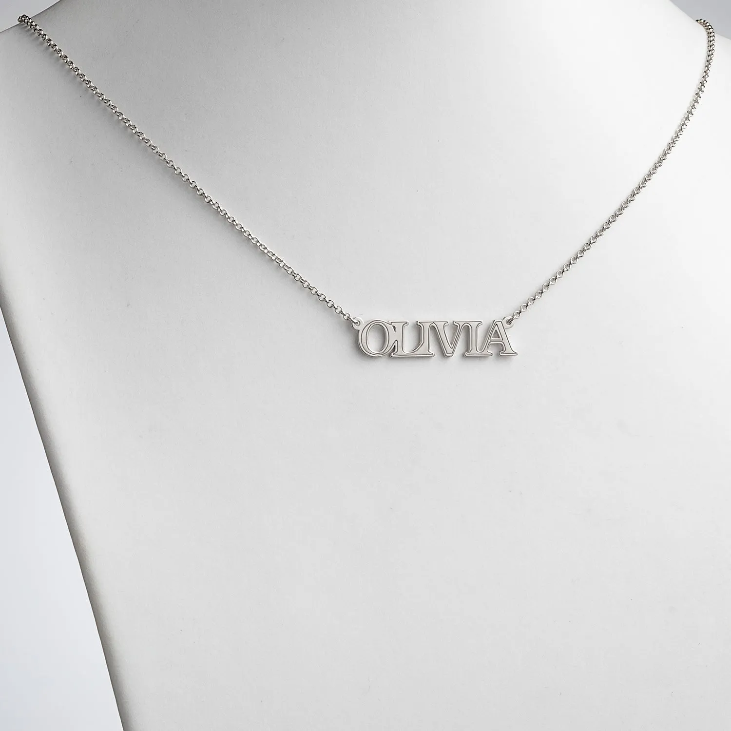 Sterling Silver Uppercase Name with Outline Necklace sold by Limoges Jewelry product image thumbnail 2