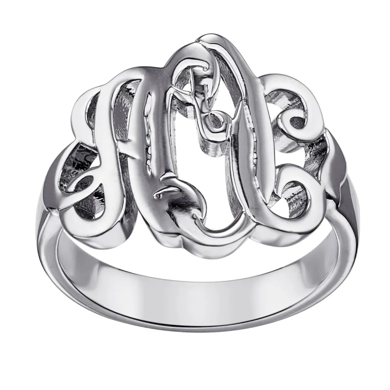 Sterling Silver Ladies Fancy Script Monogram Ring sold by Limoges Jewelry