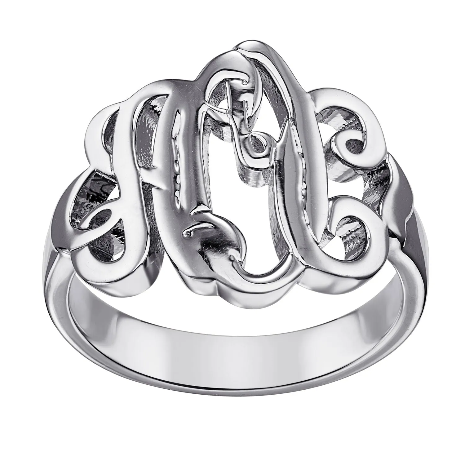 Sterling Silver Ladies Fancy Script Monogram Ring sold by Limoges Jewelry