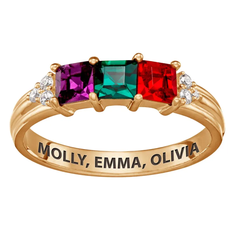 14K Gold over Sterling Mother's Square Birthstone Ring with CZ Accents sold by Limoges Jewelry