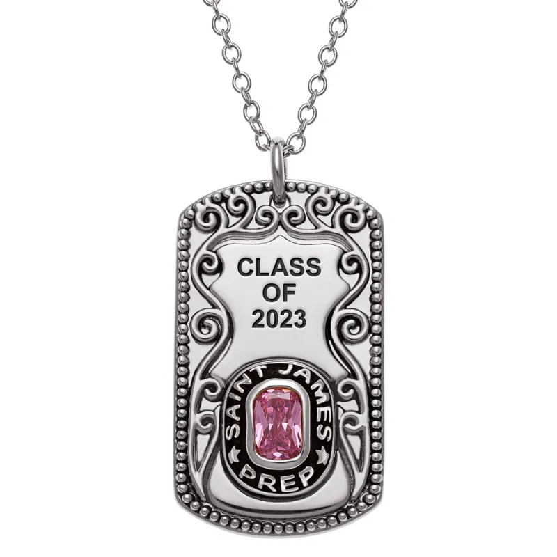 Unisex CELEBRIUM Cushion Cut Personalized Birthstone Graduation Dog Tag Necklace sold by Limoges Jewelry