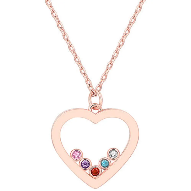 14K Rose Gold Plated Enamel Open Heart with Birthstones Necklace - 1 to 5 stones sold by Limoges Jewelry