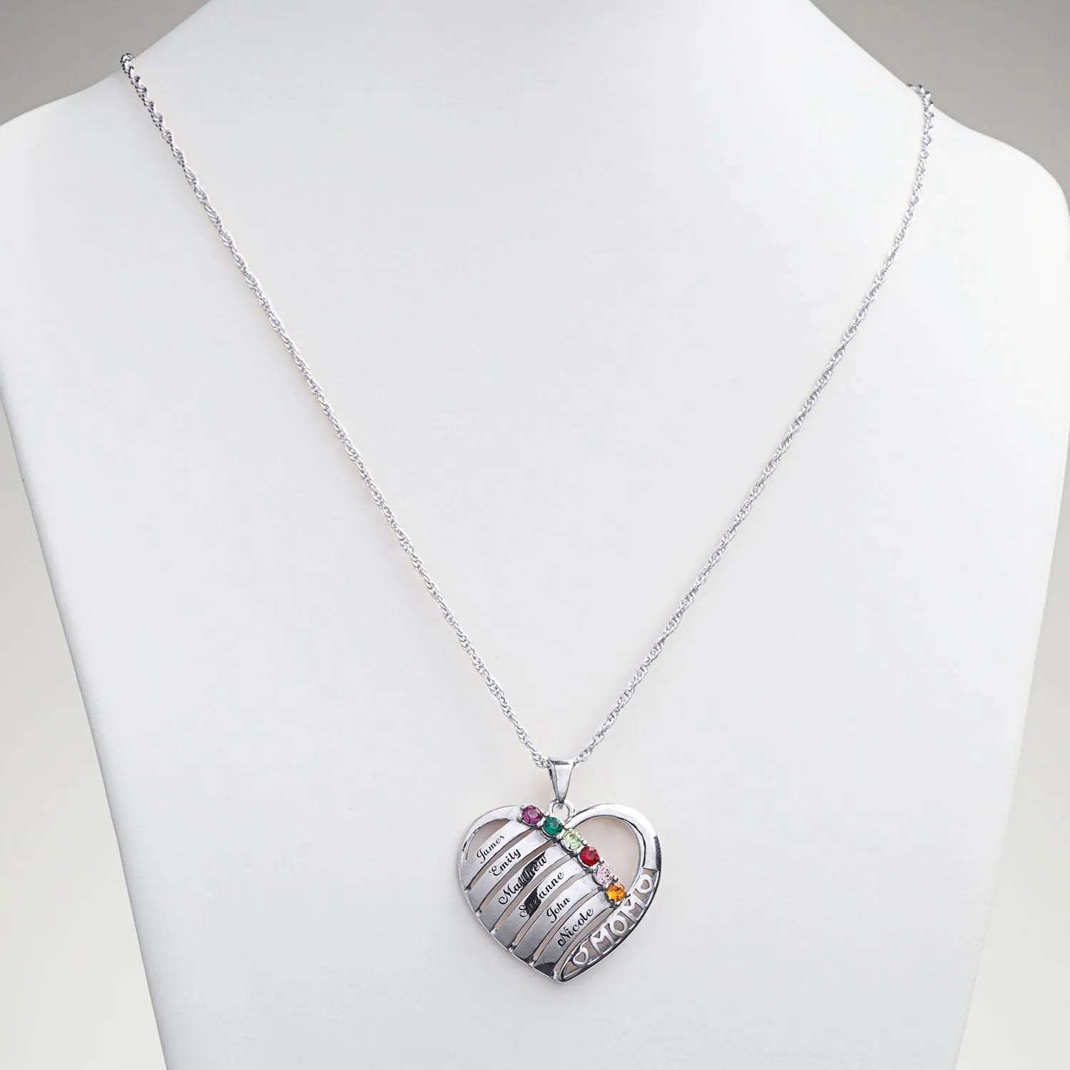 Engraved Heart Family Birthstone Necklace for Mom sold by Limoges Jewelry product image thumbnail 2