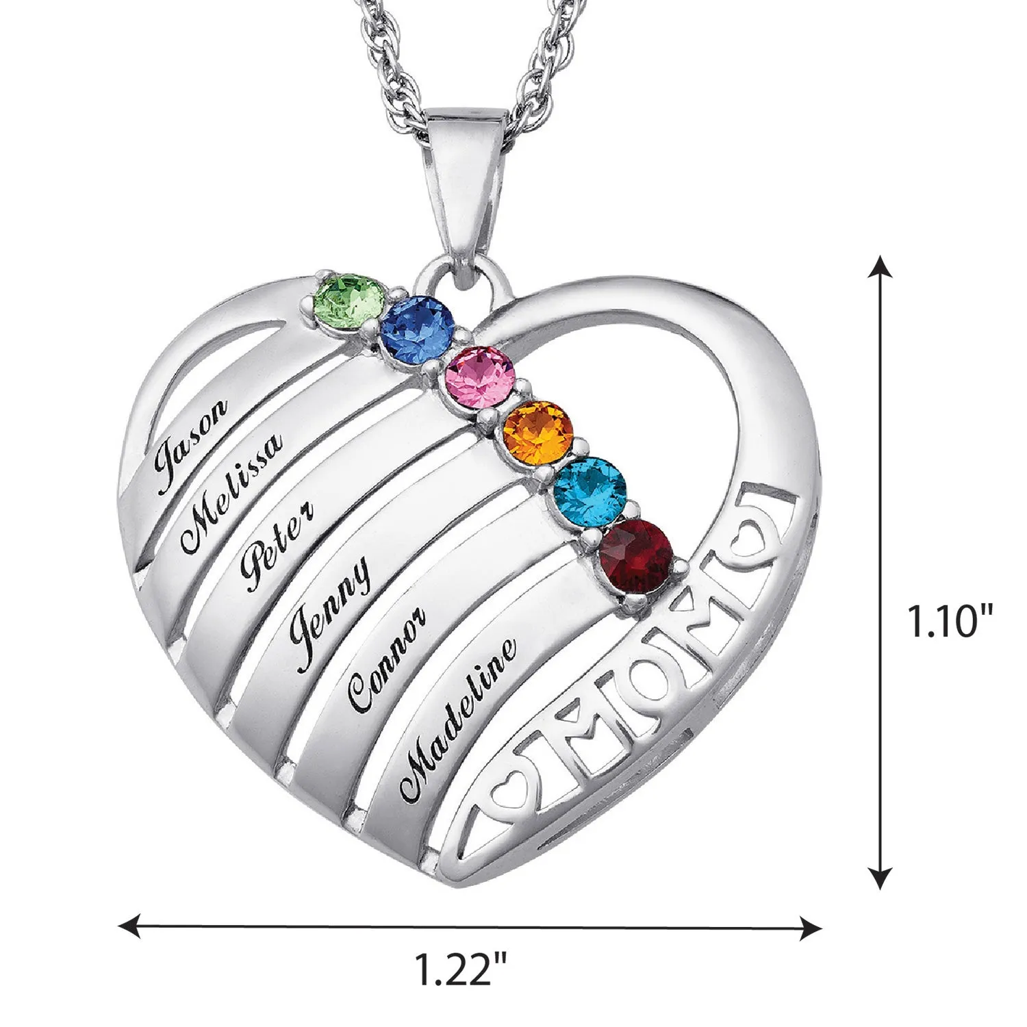 Engraved Heart Family Birthstone Necklace for Mom sold by Limoges Jewelry product image thumbnail 3