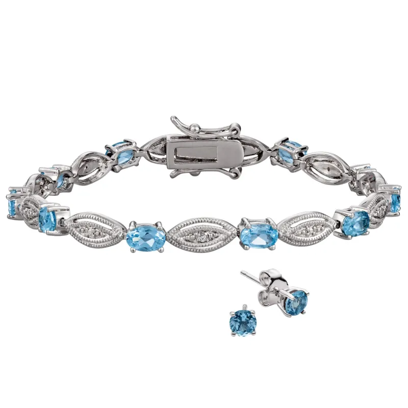 Genuine Blue Topaz and Diamond Accent Bracelet and Earring Set sold by Limoges Jewelry