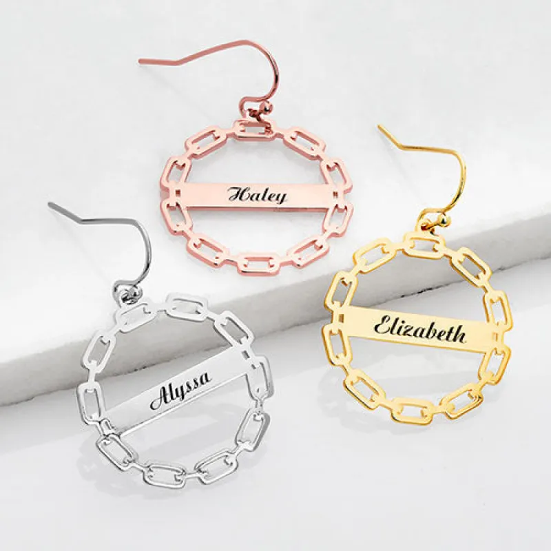 Frozen Paperclip Chain Engraved Drop Earrings sold by Limoges Jewelry