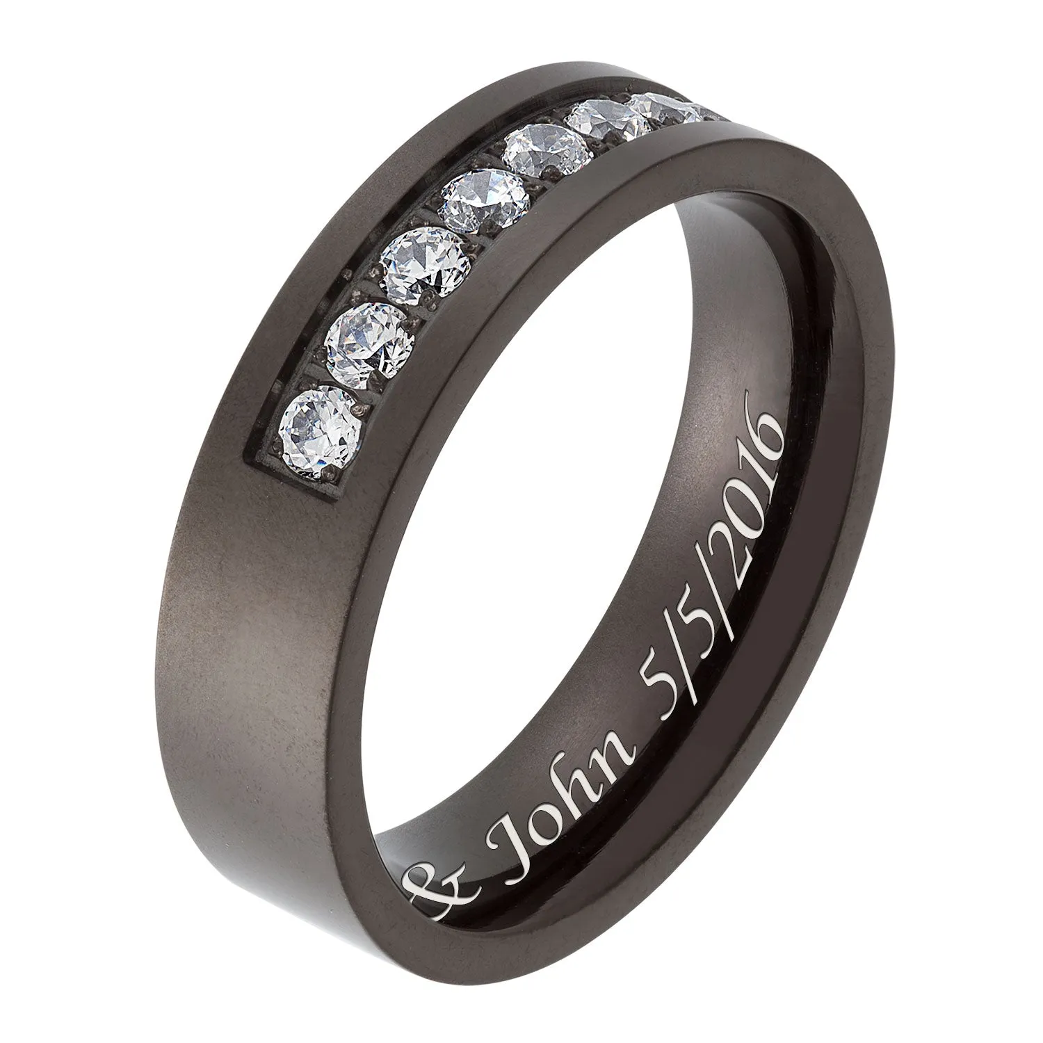 Men's Flat Black Titanium CZ Engraved Message Band sold by Limoges Jewelry product image thumbnail 2