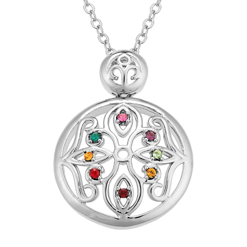 Silver Plated Domed Filigree Birthstone Necklace sold by Limoges Jewelry