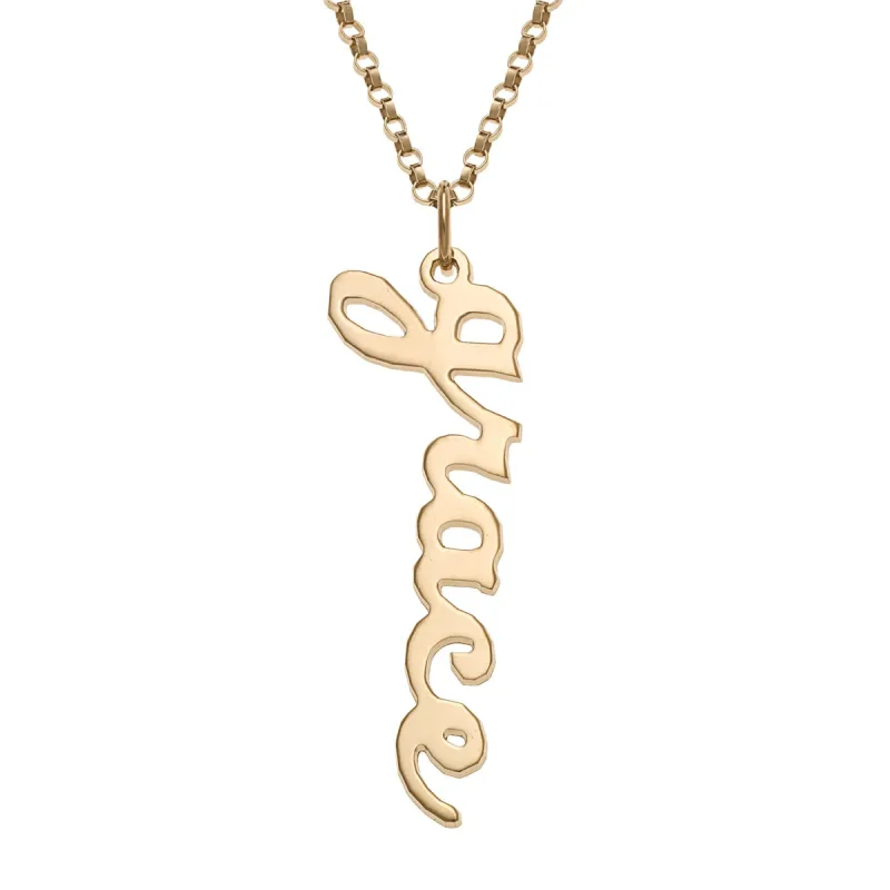 14K Gold over Sterling Vertical Lowercase Script Name Necklace sold by Limoges Jewelry