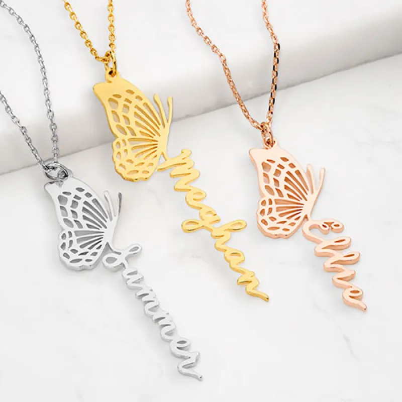 Script Name with Filigree Butterfly Necklace sold by Limoges Jewelry