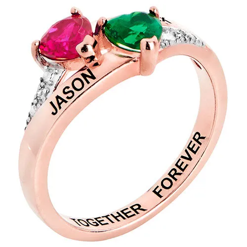 14K Rose Gold Plated Couple's Birthstone Heart Diamond Accent Ring sold by Limoges Jewelry product image thumbnail 2