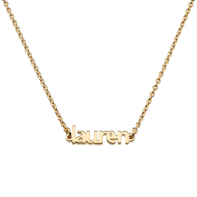 14K Gold over Sterling Petite Block Name Necklace sold by Limoges Jewelry