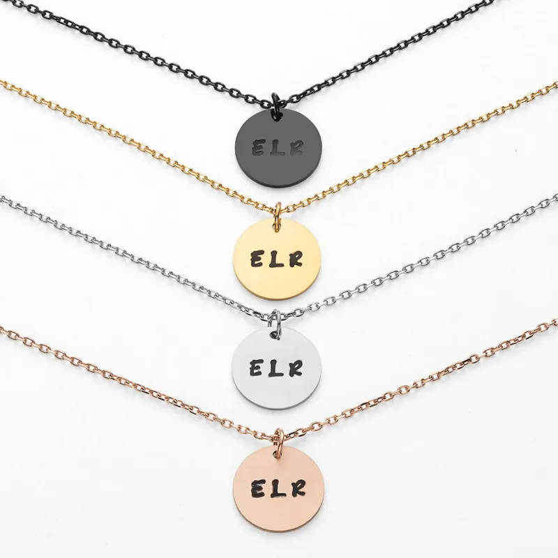 Stainless Steel Engraved Initials Disc Necklace sold by Limoges Jewelry