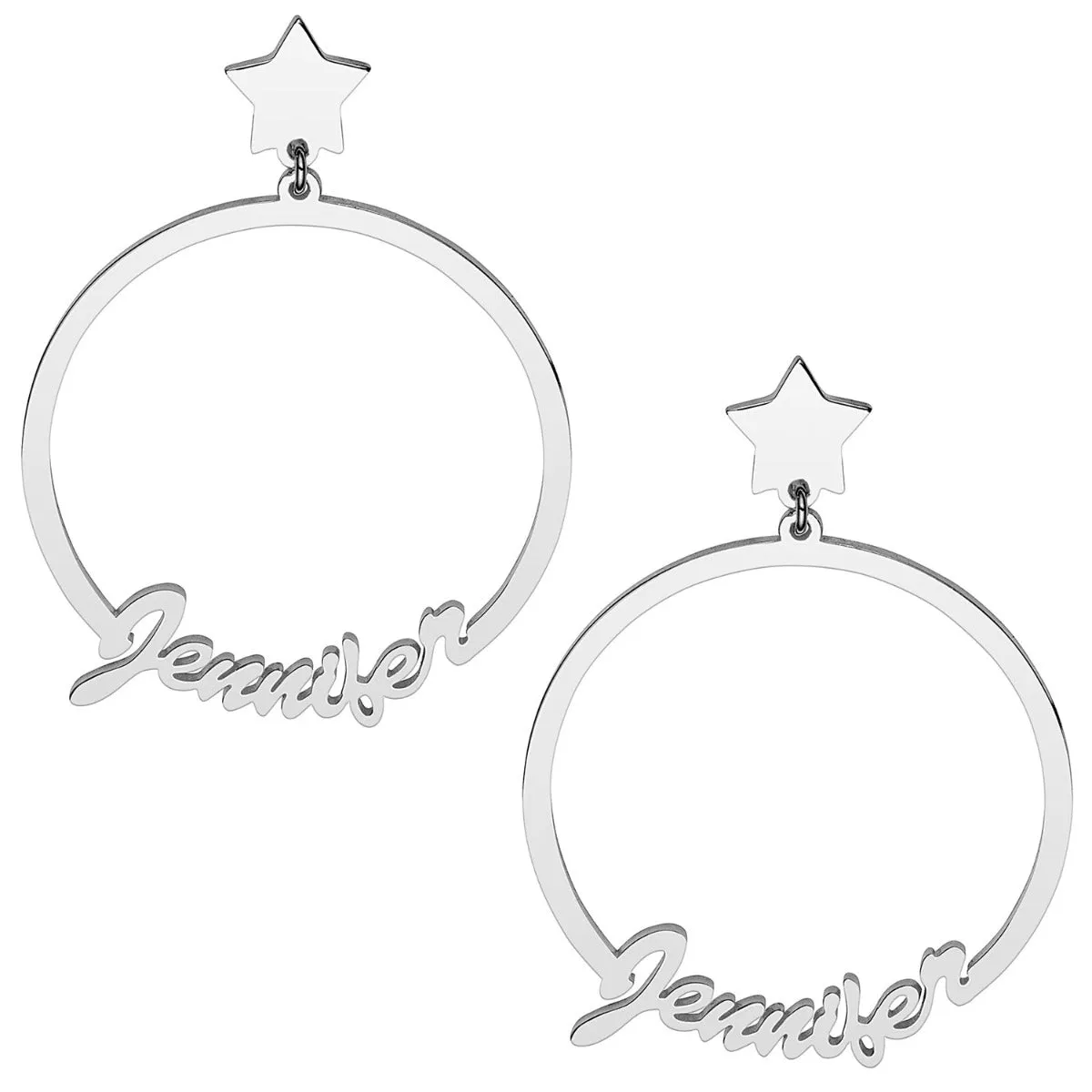 Silver Plated Script Name with Star Dangle Earrings sold by Limoges Jewelry