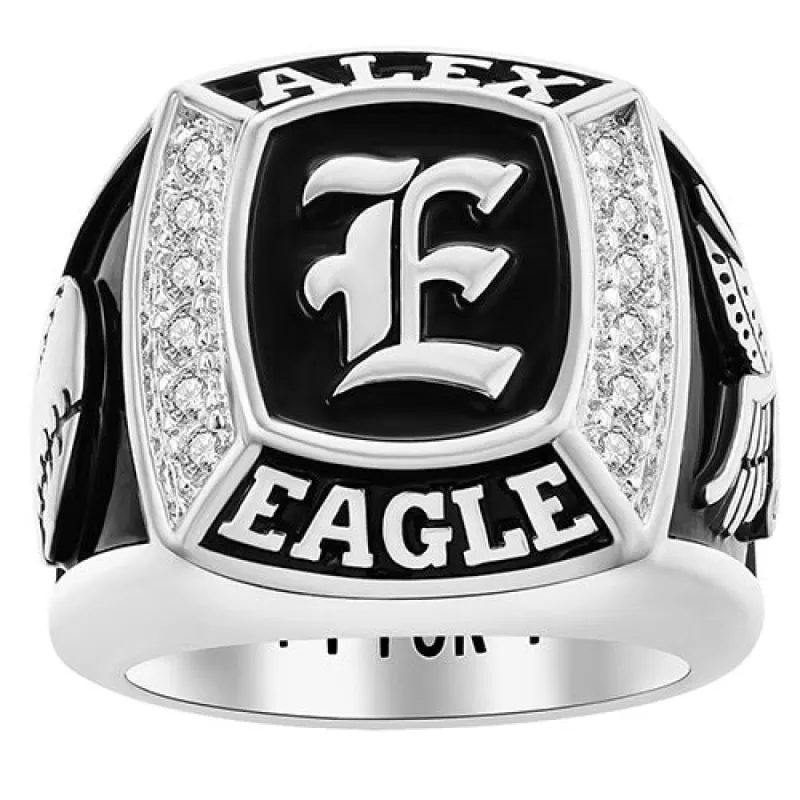 Men's Initial Traditional CZ Square Birthstone Class Ring sold by Limoges Jewelry