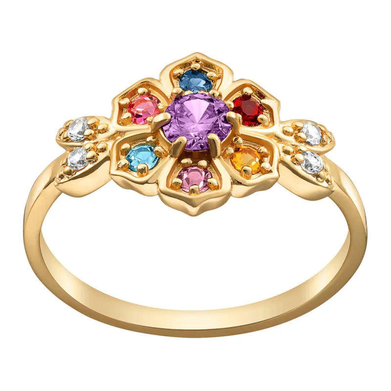 14K Gold over Sterling Mother's Family Flower Birthstone Ring sold by Limoges Jewelry