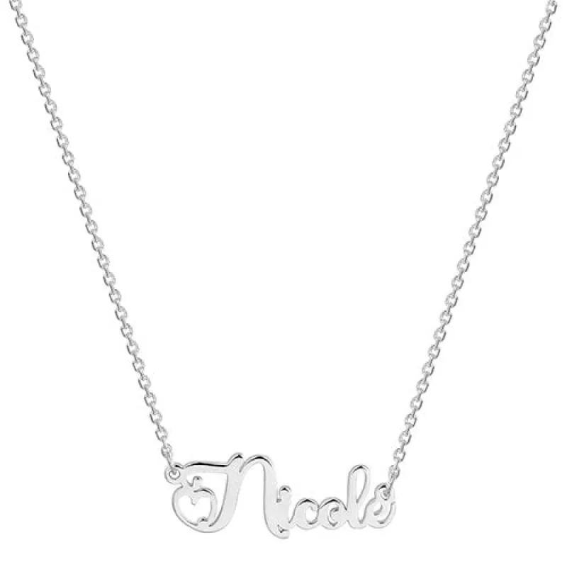 Sterling Silver Petite Heart Cursive Name Plaque Necklace sold by Limoges Jewelry