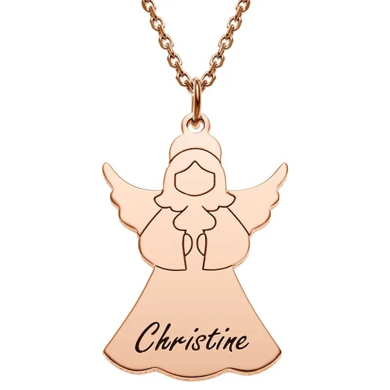 14K Rose Gold Plated Engraved Name Angel Necklace sold by Limoges Jewelry