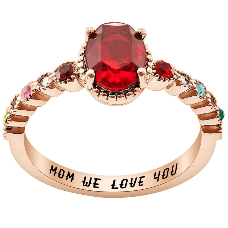 14K Rose Gold Plated Mother's and Family Oval Birthstone Ring sold by Limoges Jewelry