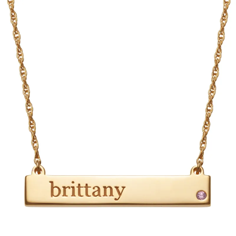 14K Gold Plated Personalized Name and Birthstone Bar Necklace sold by Limoges Jewelry