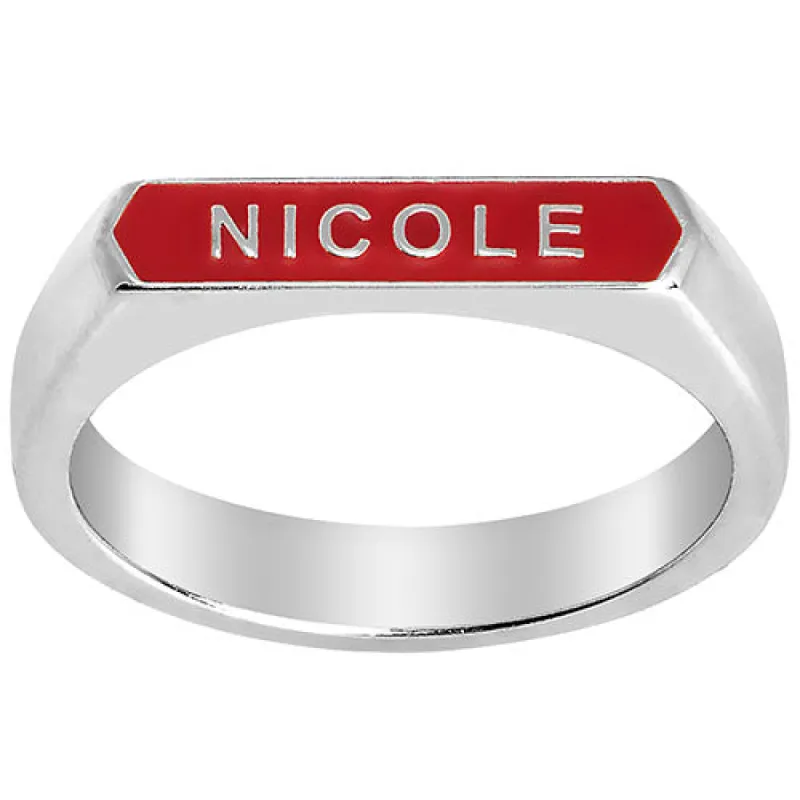Silver Plated Enamel Name Rectangle Ring sold by Limoges Jewelry