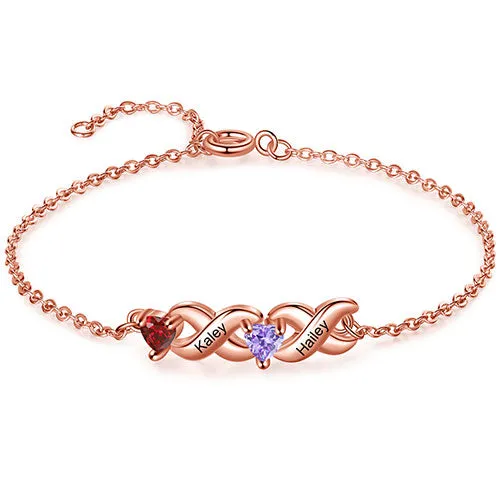 14K Rose Gold Plated Engraved Heart Birthstone X Bracelet sold by Limoges Jewelry product image thumbnail 4
