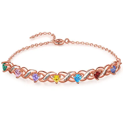 14K Rose Gold Plated Engraved Heart Birthstone X Bracelet sold by Limoges Jewelry