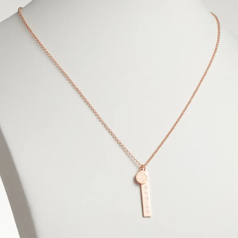 14K Rose Gold Plated Name Necklace with Soccer Ball Charm Dangle sold by Limoges Jewelry