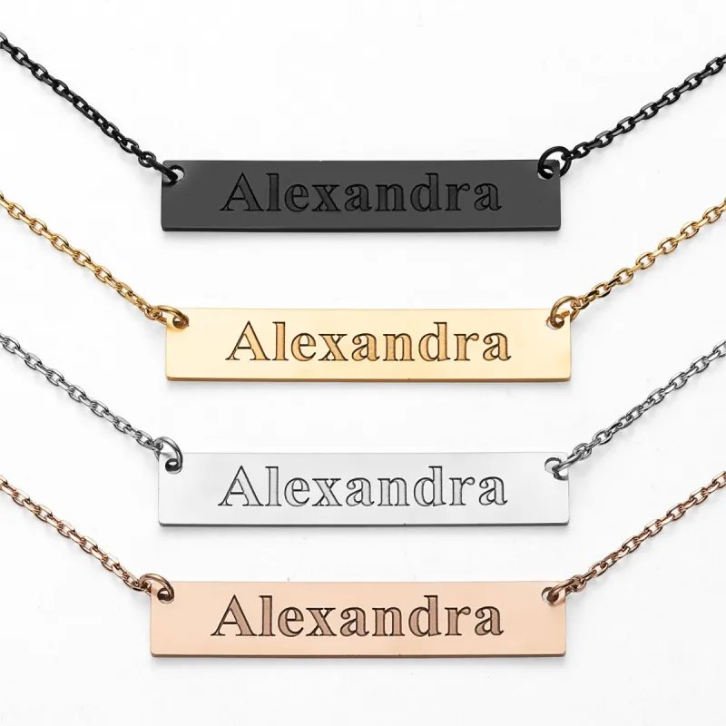 Stainless Steel Engraved Name Bar Necklace sold by Limoges Jewelry