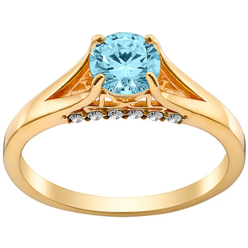 14K Gold Plated Simulated Blue Topaz and Clear Crystal Ring sold by Limoges Jewelry