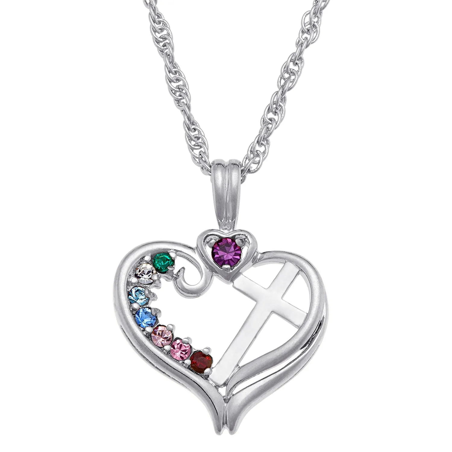Sterling Silver Birthstone Heart Cross Necklace sold by Limoges Jewelry