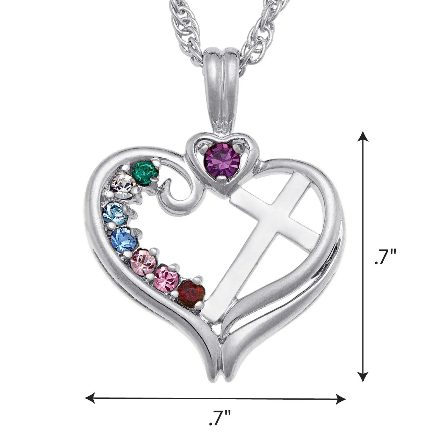 Sterling Silver Birthstone Heart Cross Necklace sold by Limoges Jewelry product image thumbnail 2
