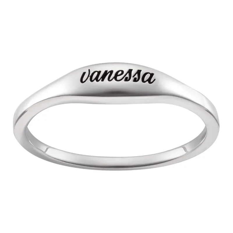 Sterling Silver Engraved Name Oval Stackable Ring sold by Limoges Jewelry