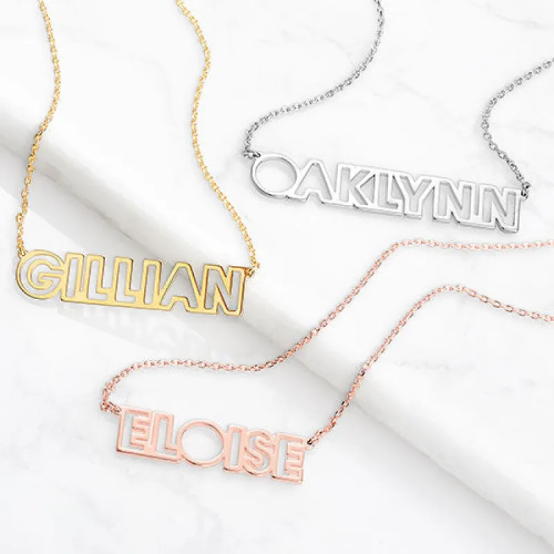 Sterling Silver Open Uppercase Name Necklace sold by Limoges Jewelry