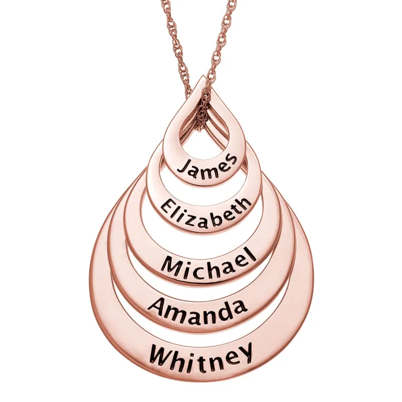 14K Rose Gold over Sterling Nesting Teardrop with Names Necklace - 5 Names sold by Limoges Jewelry