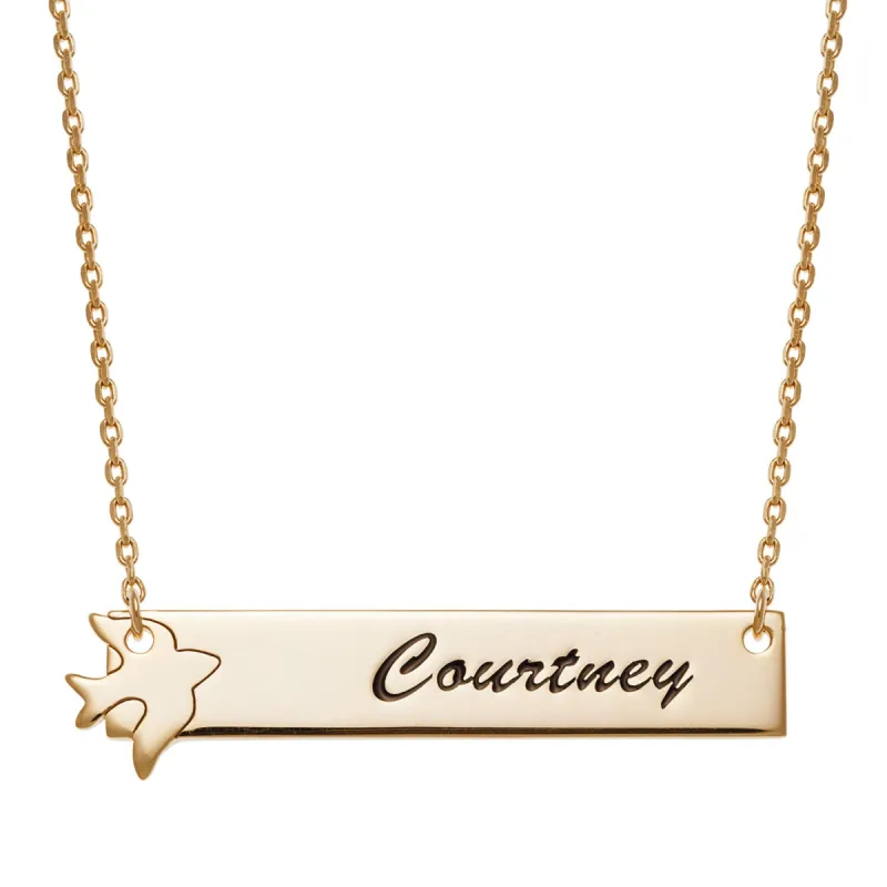 14K Gold over Sterling  Name Bar with Dove Necklace sold by Limoges Jewelry