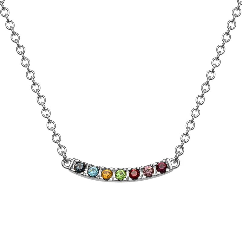 Sterling Silver Family Curved Birthstone Necklace made by Limoges Jewelry
