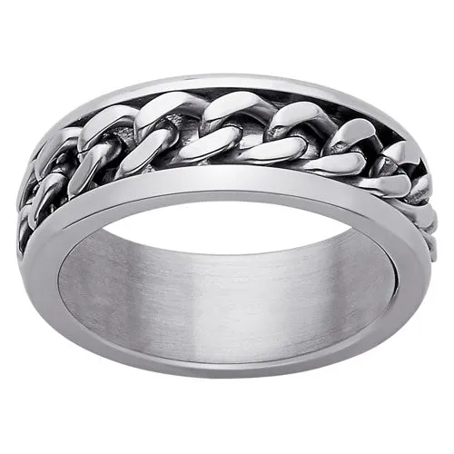 Men's Stainless Steel Curb Chain Spinner Band Ring sold by Limoges Jewelry