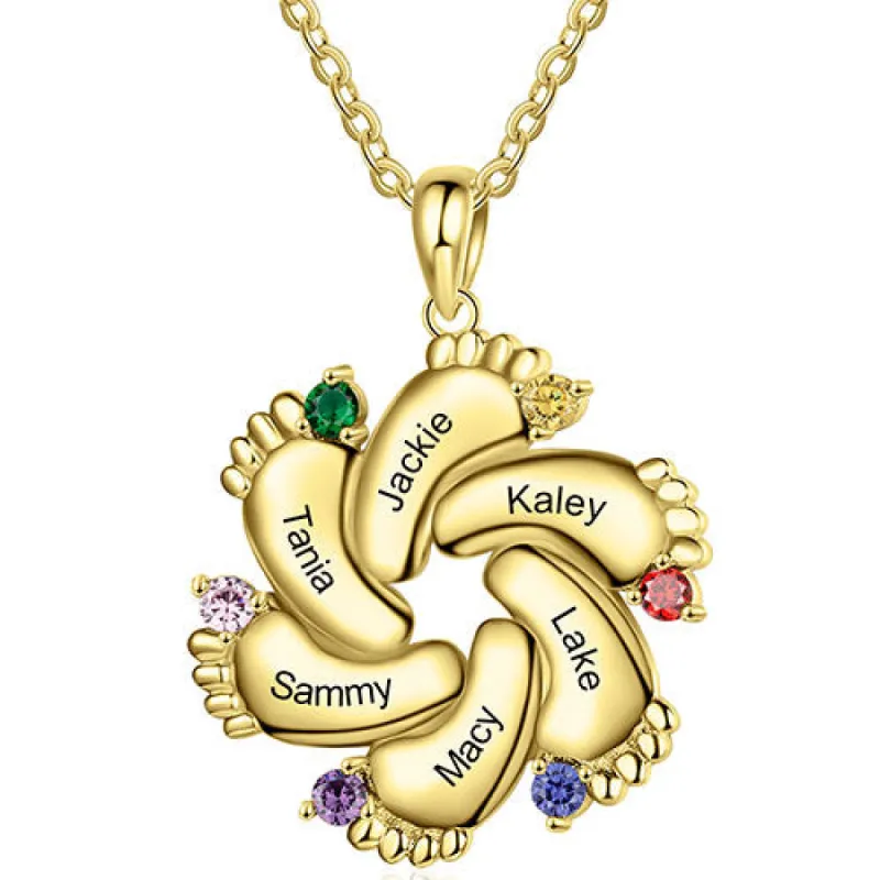 Gold Plated Engraved Birthstone Footprint Necklace sold by Limoges Jewelry