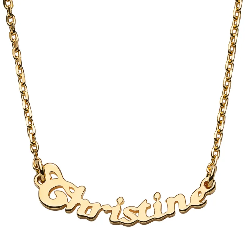 14K Gold over Sterling Petite Bubble Script Name Necklace sold by Limoges Jewelry