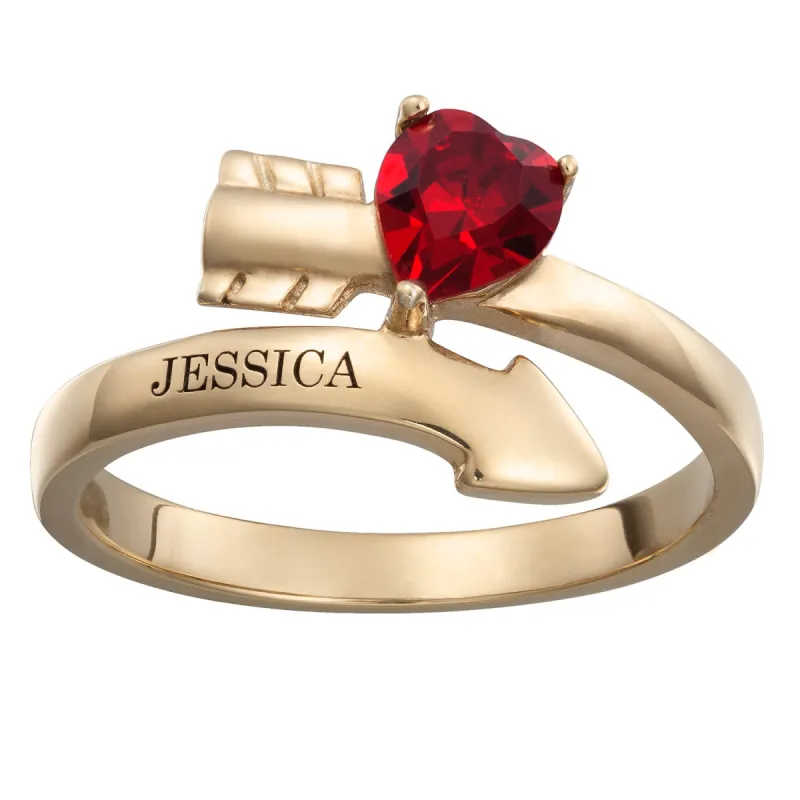 14K Gold over Sterling Engraved Heart Birthstone Arrow Bypass Ring sold by Limoges Jewelry