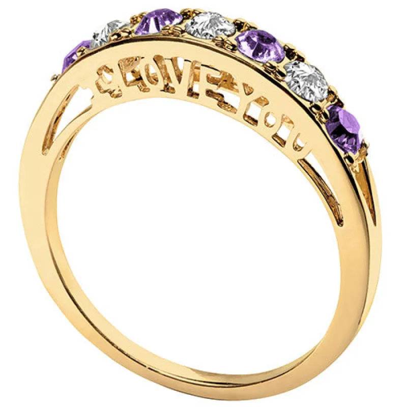 14K Gold Plated I LOVE YOU Simulated Amethyst and Clear Crystal Ring sold by Limoges Jewelry