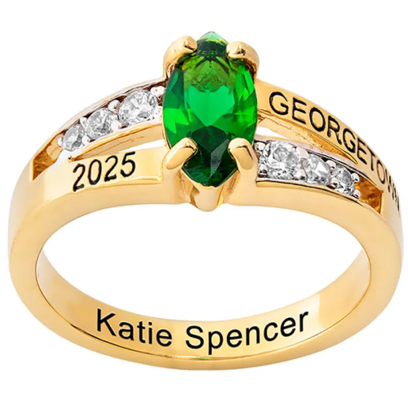 Ladies' 14K Gold over Sterling Marquise Birthstone with CZ Class Ring sold by Limoges Jewelry
