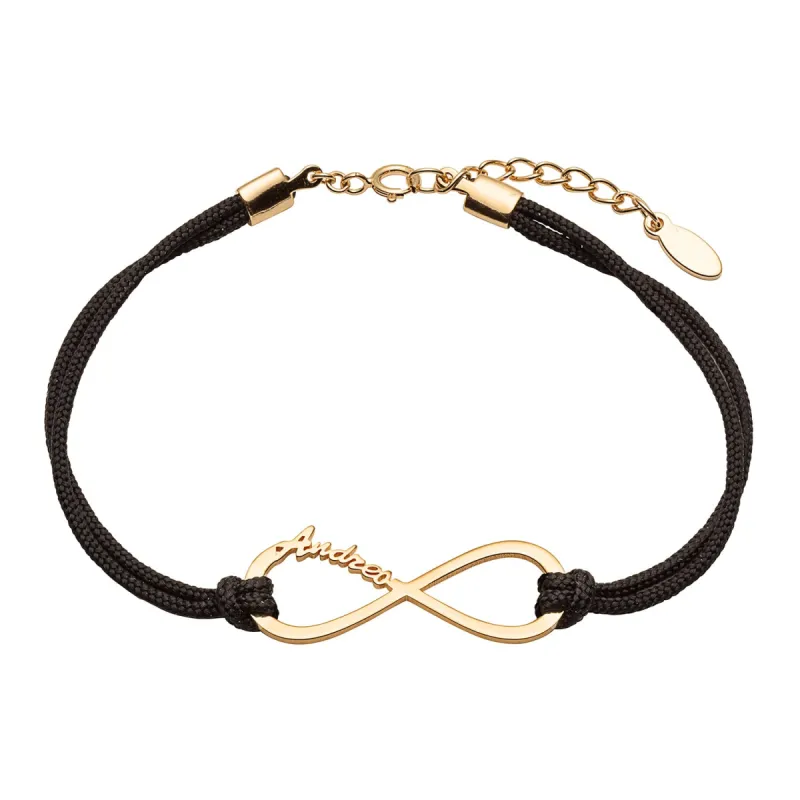 14K Gold over Sterling Personalized Name Infinity with Black Cord Bracelet sold by Limoges Jewelry