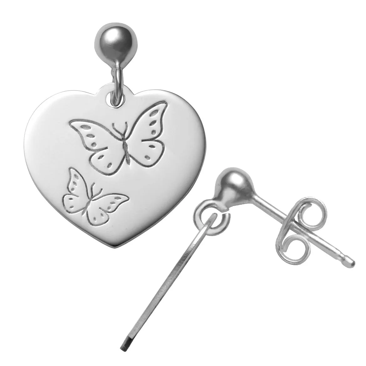 Sterling Silver Butterfly Engraved Name Heart Pendant and Earrings Set sold by Limoges Jewelry product image thumbnail 2