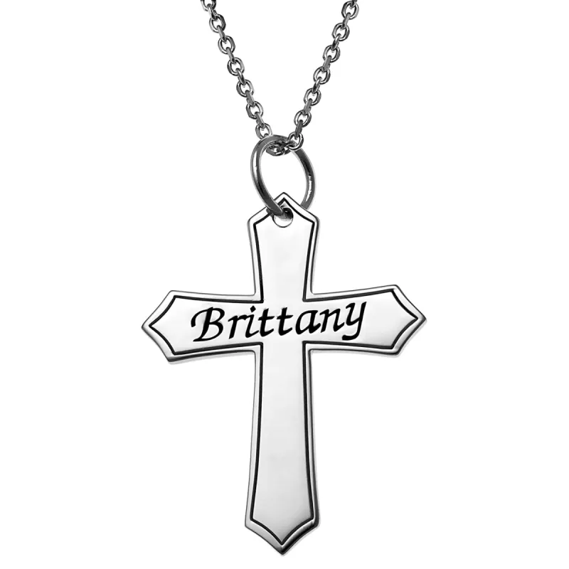 Sterling Silver Engraved Name Cross Necklace sold by Limoges Jewelry
